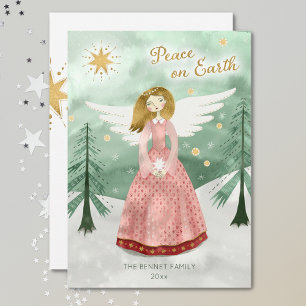 Cute Illustrated Angel Peace on Earth Christmas Holiday Card