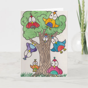Cute Illustrated Birds on Branch Greeting Card