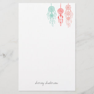 Cute Illustrated Bohemian Dreamcatchers Monogram Stationery