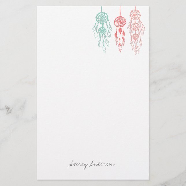 Cute Illustrated Bohemian Dreamcatchers Monogram Stationery (Front)