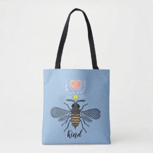 Cute Illustrated Bumble Bee Kind Black Gold Blue Tote Bag