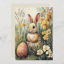 Cute Illustrated Bunny Easter Card