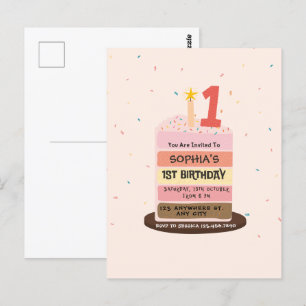 Cute illustrated cake sweet one 1st Birthday Party Postcard