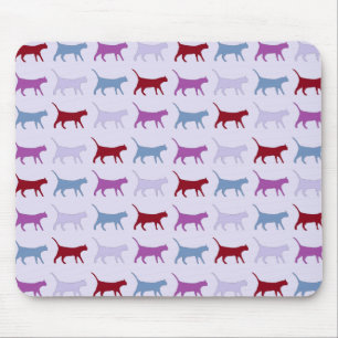 Cute Illustrated Cats Walking Purple Pattern Mouse Pad