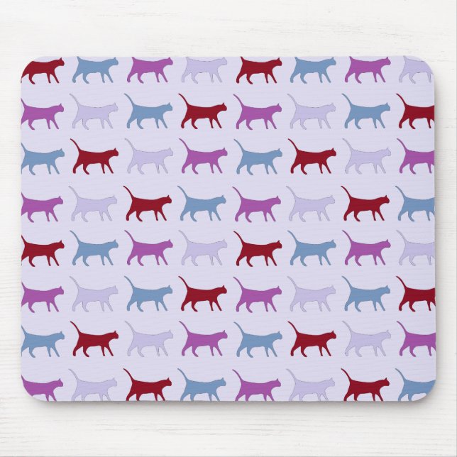 Cute Illustrated Cats Walking Purple Pattern Mouse Pad (Front)