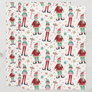Cute Illustrated Christmas Elf Scrapbook Paper