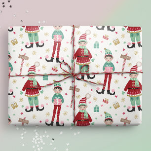 Cute Illustrated Christmas Elf Wrapping Paper