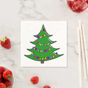 Cute Illustrated Christmas Tree Napkin