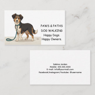 Cute Illustrated Dog Walker | Pet Walking Business Card