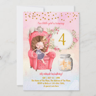 Cute Illustrated Girl Birthday Party Invitation