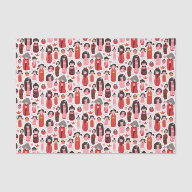 Cute Illustrated Japanese Kokeshi Tissue Paper (Front)