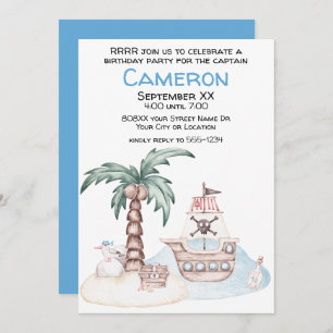 Cute Illustrated Pirate Party Invitation