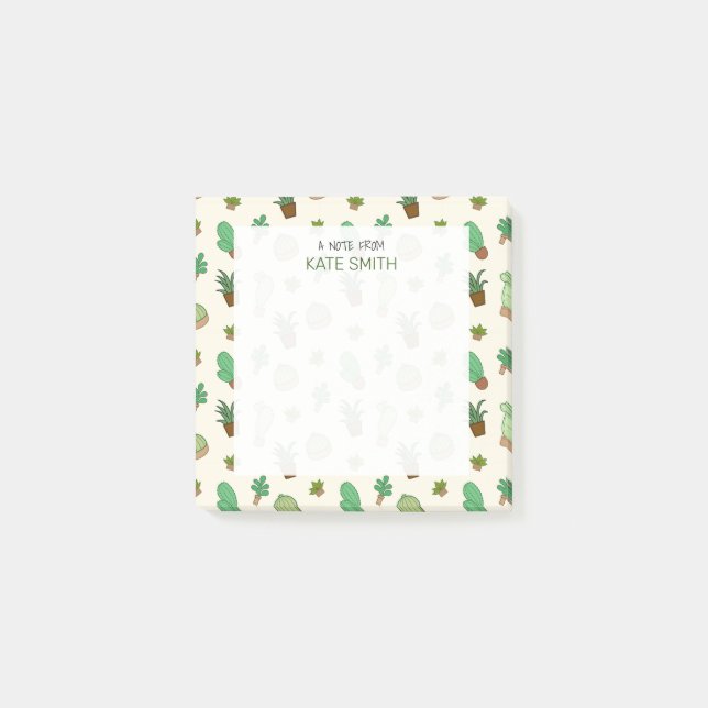 Cute Illustrated Pots of Succulents and Cactus Post-it Notes (Front)
