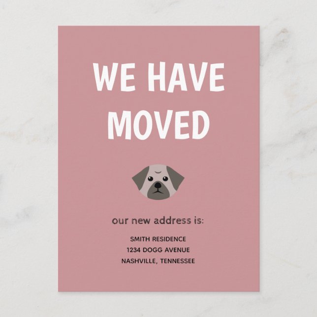 Cute Illustrated Pug We have Moved Announcement Postcard (Front)