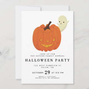 Cute, illustrated pumpkin and ghost design invitation