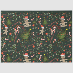 Cute Illustrated Retro Christmas Dark Green Tissue Paper