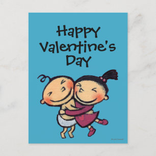 Cute Illustrated Toddlers Hugging Holiday Postcard