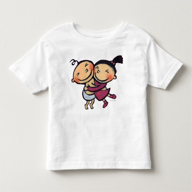 Cute Illustrated Toddlers Hugging Toddler T-Shirt (Front)