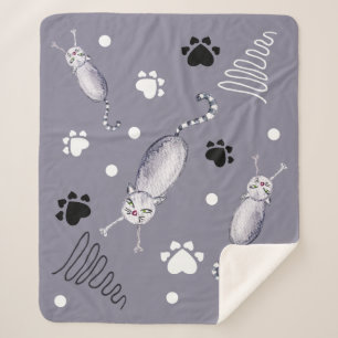 Cute Illustration Cats And Paws Sherpa Blanket