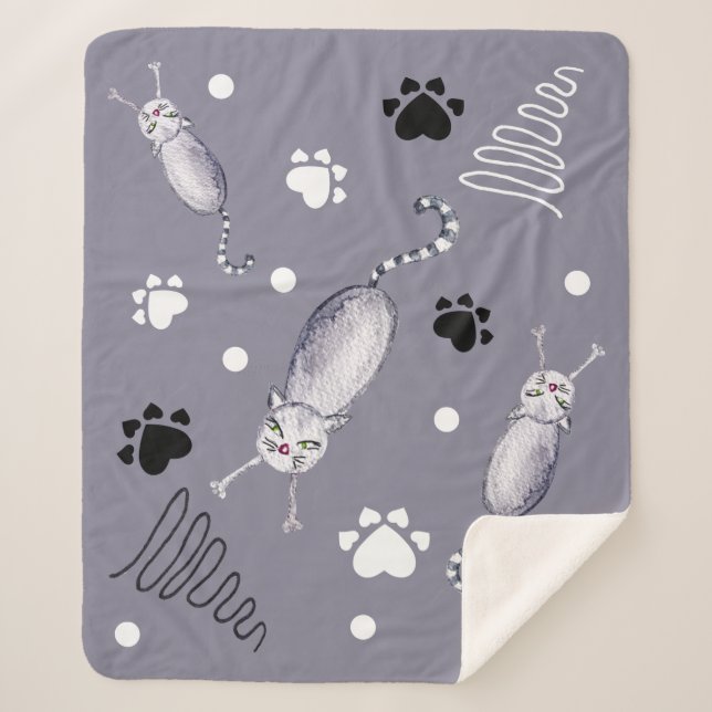 Cute Illustration Cats And Paws Sherpa Blanket (Front)