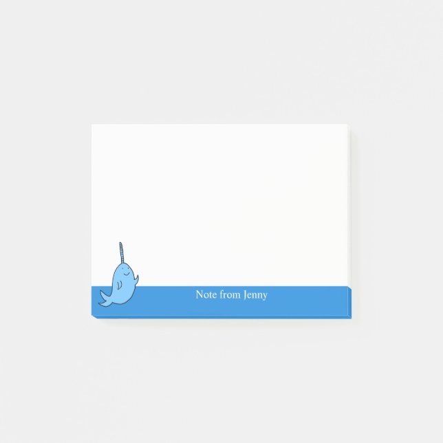 Cute Illustration Narwhal Cartoon Ocean Animal Post-it Notes (Front)