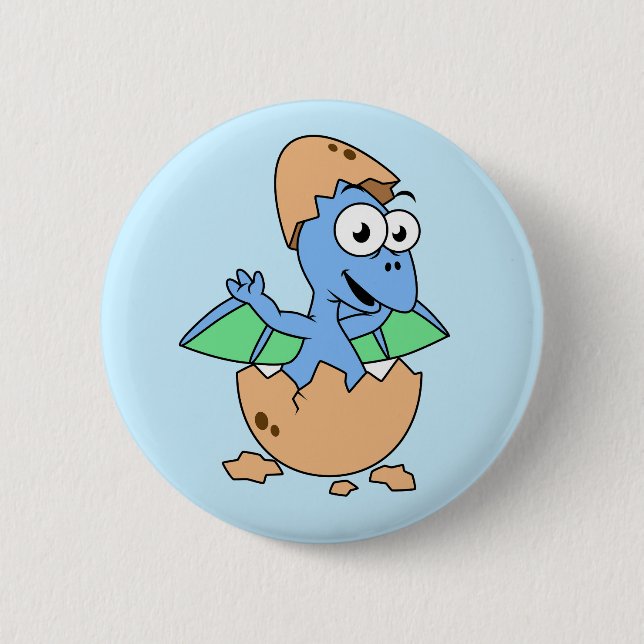 Cute Illustration Of A Baby Pterodactyl Hatching. 6 Cm Round Badge (Front)