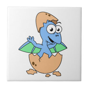 Cute Illustration Of A Baby Pterodactyl Hatching. Ceramic Tile