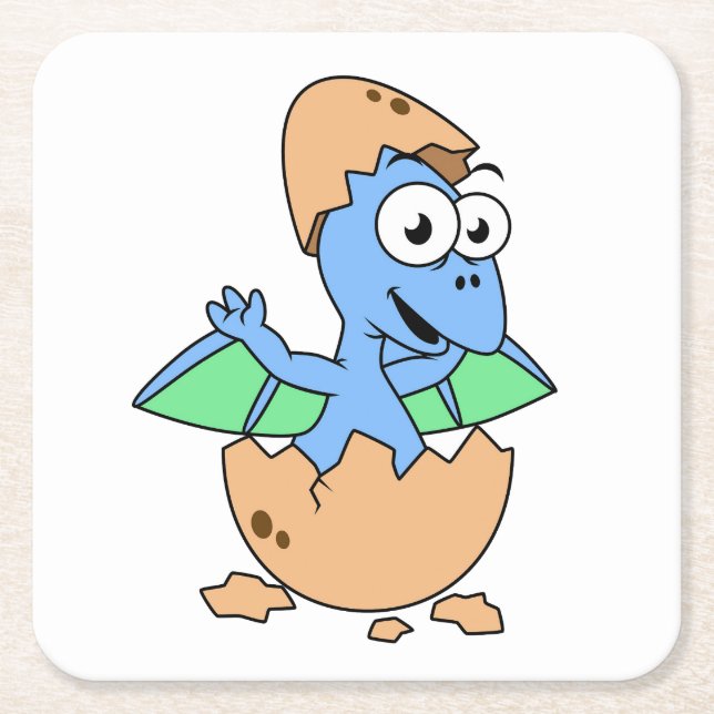 Cute Illustration Of A Baby Pterodactyl Hatching. Square Paper Coaster (Front)