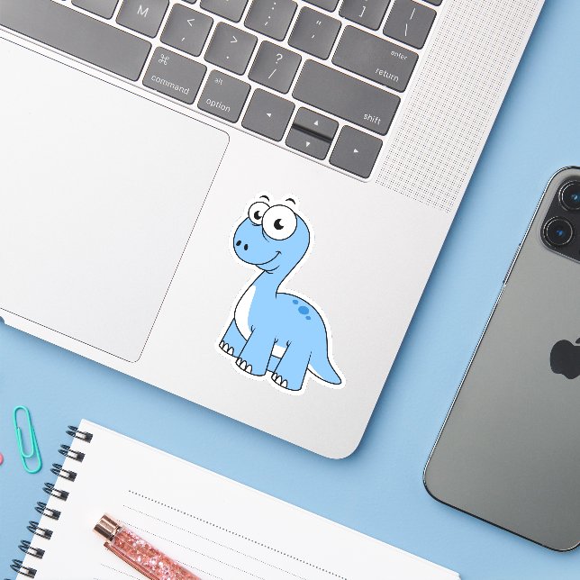 Cute Illustration Of A Brontosaurus. (Laptop w/ iPhone)
