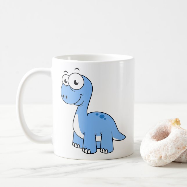 Cute Illustration Of A Brontosaurus. Coffee Mug (With Donut)