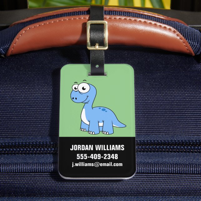 Cute Illustration Of A Brontosaurus. Luggage Tag (Front Insitu 2)