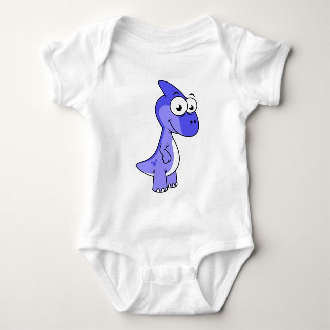 Cute Illustration Of A Parasaurolophus Dinosaur. 2 Baby Bodysuit (Front)