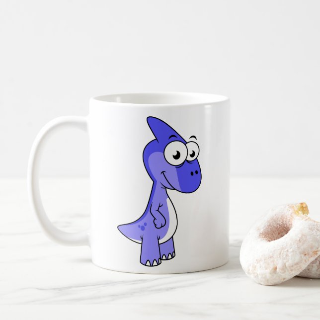 Cute Illustration Of A Parasaurolophus Dinosaur. 2 Coffee Mug (With Donut)