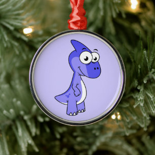 Cute Illustration Of A Parasaurolophus Dinosaur. 2 Metal Ornament