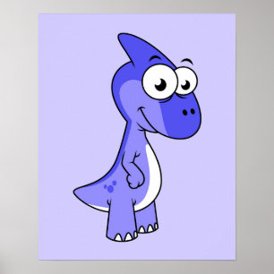 Cute Illustration Of A Parasaurolophus Dinosaur. 2 Poster