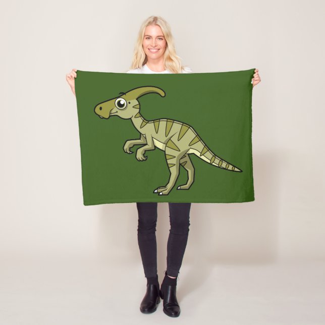 Cute Illustration Of A Parasaurolophus Dinosaur. 3 Fleece Blanket (In Situ)