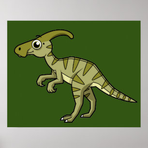 Cute Illustration Of A Parasaurolophus Dinosaur. 3 Poster