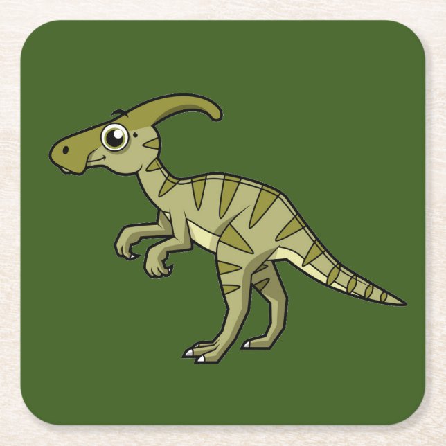 Cute Illustration Of A Parasaurolophus Dinosaur. 3 Square Paper Coaster (Front)