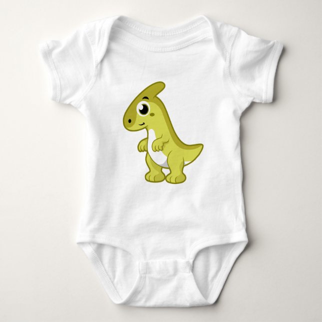 Cute Illustration Of A Parasaurolophus Dinosaur. Baby Bodysuit (Front)