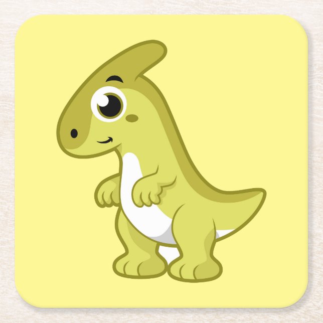 Cute Illustration Of A Parasaurolophus Dinosaur. Square Paper Coaster (Front)