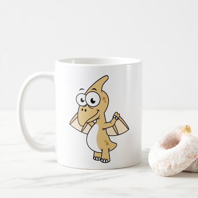 Cute Illustration Of A Pterodactyl. 2 Coffee Mug (With Donut)