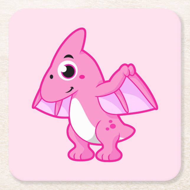 Cute Illustration Of A Pterodactyl. Square Paper Coaster (Front)