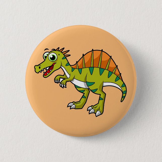 Cute Illustration Of A Smiling Spinosaurus. 6 Cm Round Badge (Front)