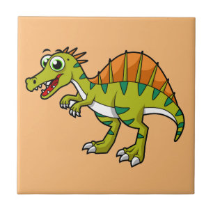 Cute Illustration Of A Smiling Spinosaurus. Ceramic Tile