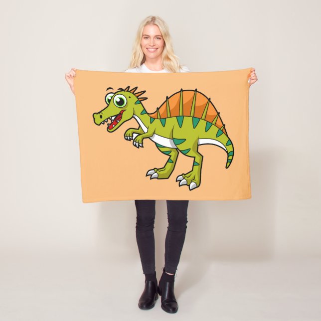 Cute Illustration Of A Smiling Spinosaurus. Fleece Blanket (In Situ)