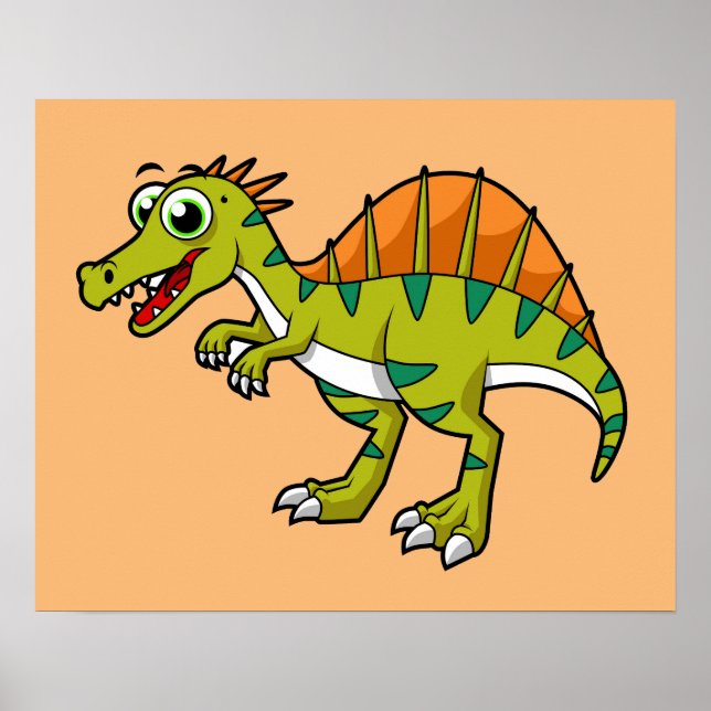Cute Illustration Of A Smiling Spinosaurus. Poster (Front)