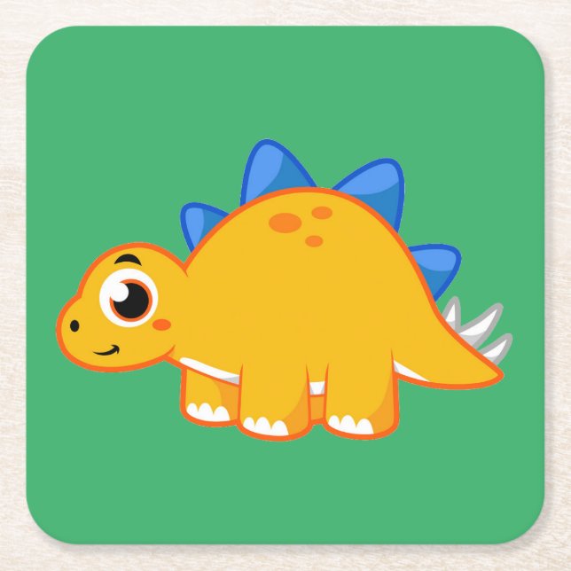 Cute Illustration Of A Stegosaurus. Square Paper Coaster (Front)