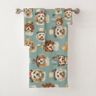 Cute illustration of Dogs in Hats Bath Towel Set