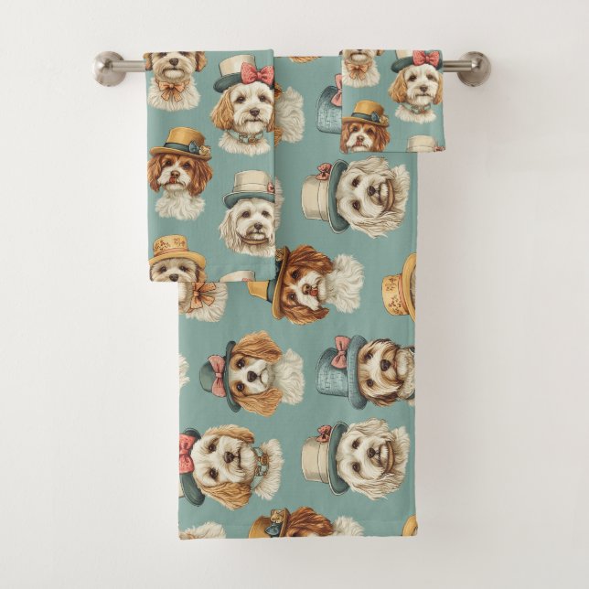 Cute illustration of Dogs in Hats Bath Towel Set (Insitu)