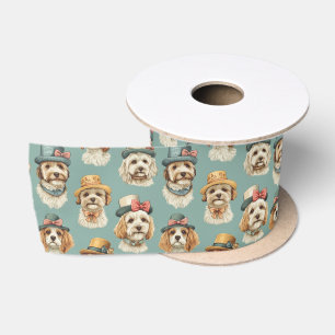 Cute illustration of Dogs in Hats Satin Ribbon
